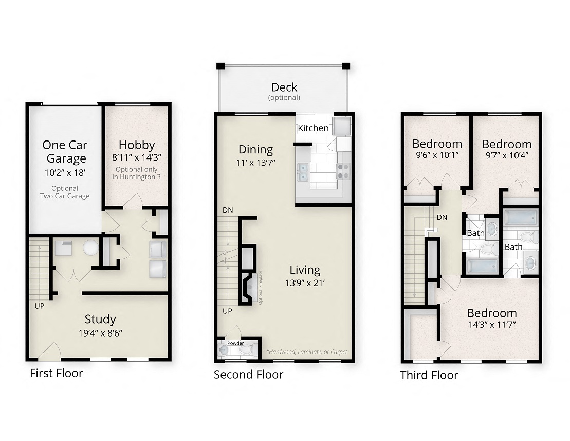 Residences at King Farm Apartments Townhomes Rockville Maryland three bedroom floor plan